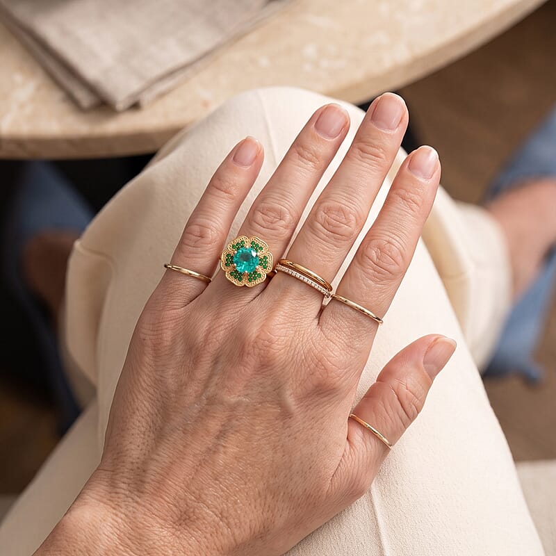 EverTrue Peacock Quartz (Triplet) and Chrome Diopside 2.80 ctw Dancing Peacock Bloom Ring in 18K YG Plated (Size 5.0)