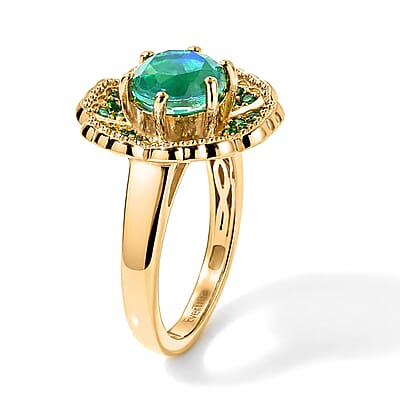 EverTrue Peacock Quartz (Triplet) and Chrome Diopside 2.80 ctw Dancing Peacock Bloom Ring in 18K YG Plated (Size 5.0)