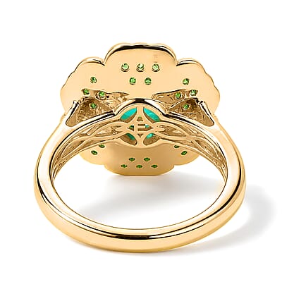 EverTrue Peacock Quartz (Triplet) and Chrome Diopside 2.80 ctw Dancing Peacock Bloom Ring in 18K YG Plated (Size 5.0)