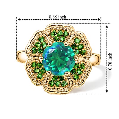 EverTrue Peacock Quartz (Triplet) and Chrome Diopside 2.80 ctw Dancing Peacock Bloom Ring in 18K YG Plated (Size 5.0)