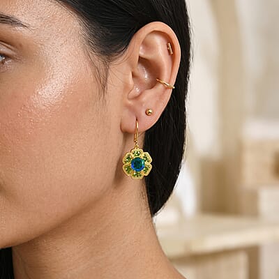 EverTrue Peacock Triplet Quartz and Chrome Diopside 5.70 ctw Earrings in 18K YG Plated