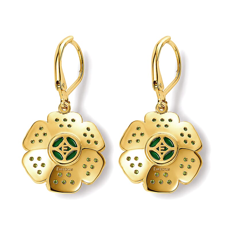 EverTrue Peacock Triplet Quartz and Chrome Diopside 5.70 ctw Earrings in 18K YG Plated
