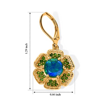 EverTrue Peacock Triplet Quartz and Chrome Diopside 5.70 ctw Earrings in 18K YG Plated