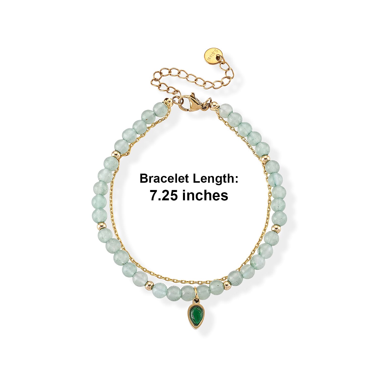 Green Aventurine and Green Glass 18.00 ctw Beaded Stretch Bracelet in Silvertone (7.25-9.25 In)