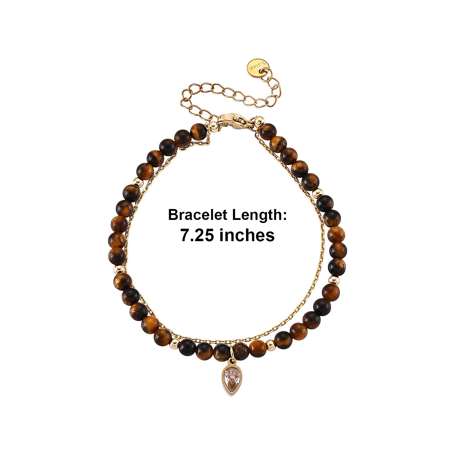 Yellow Tiger Eye and Champagne Glass 18.00 ctw Beaded Stretch Bracelet in Silvertone (7.25-9.25 In)