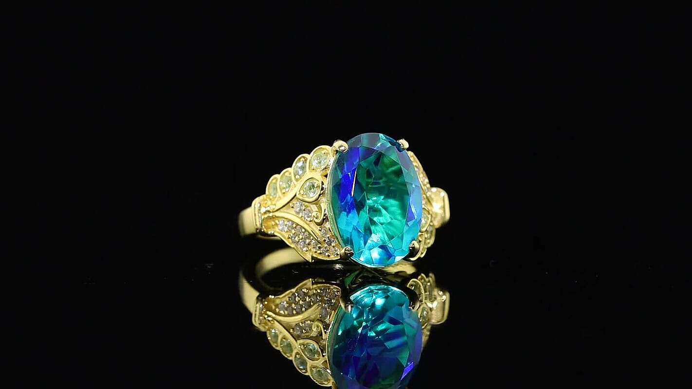 EverTrue Peacock Quartz, Multi Gemstone Ring in 18K YG Plated (Size 9.0) 6.80 ctw