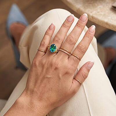 EverTrue Peacock Quartz (Triplet) and Multi Gemstone 6.80 ctw Mystic Peacock Bloom Ring in 18K YG Plated (Size 6.0)