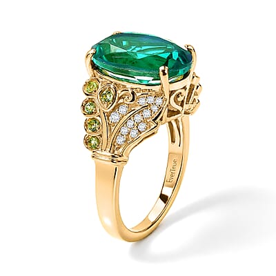 EverTrue Peacock Quartz (Triplet) and Multi Gemstone 6.80 ctw Mystic Peacock Bloom Ring in 18K YG Plated (Size 6.0)