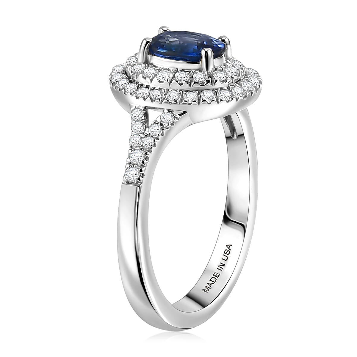 D'Joy AAA Natural Blue Sapphire and Moissanite 1.15 ctw Celestial Aura Double Halo Ring in Rhodium Over Sterling Silver (Size 7.0) image number 3