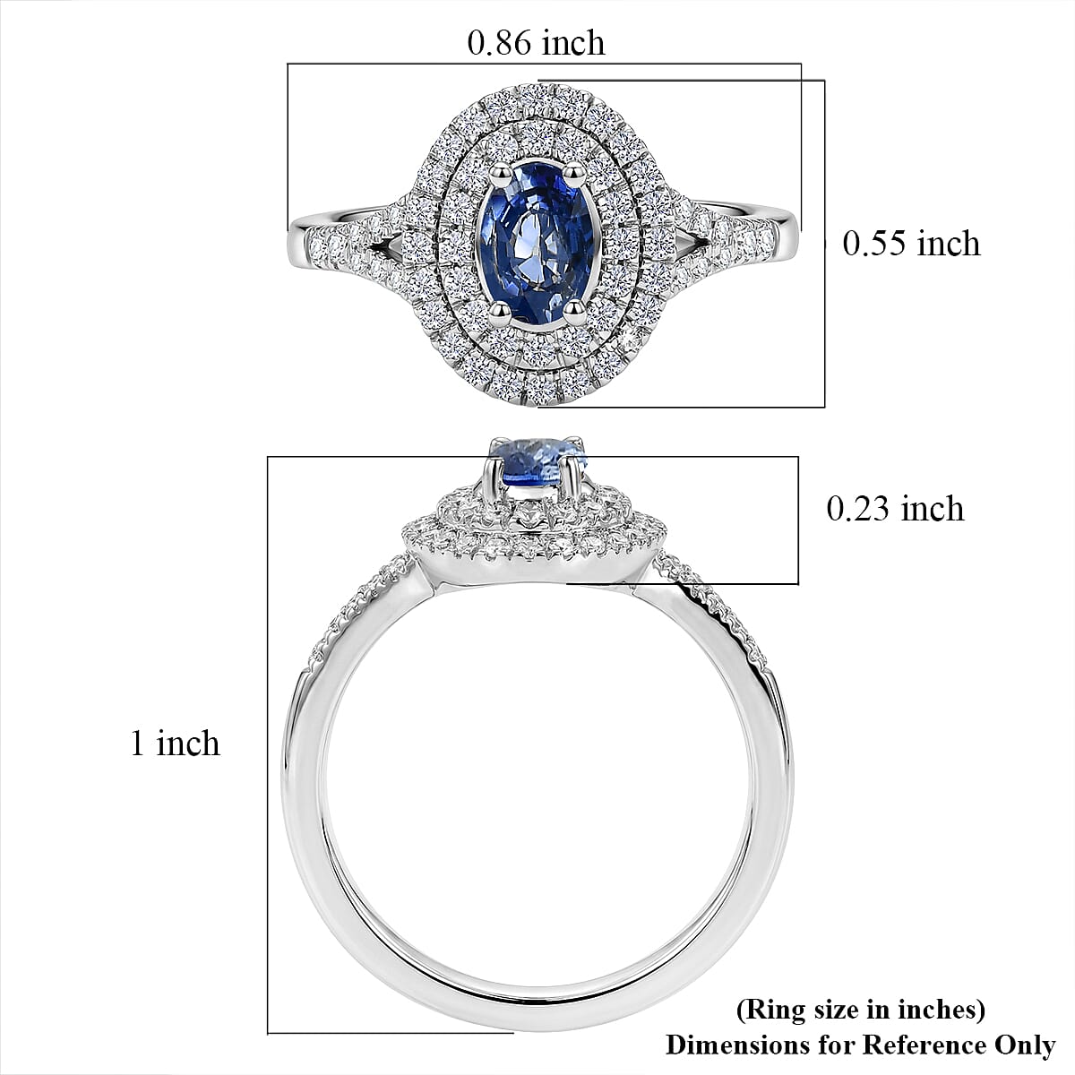D'Joy AAA Natural Blue Sapphire and Moissanite 1.15 ctw Celestial Aura Double Halo Ring in Rhodium Over Sterling Silver (Size 7.0) image number 5
