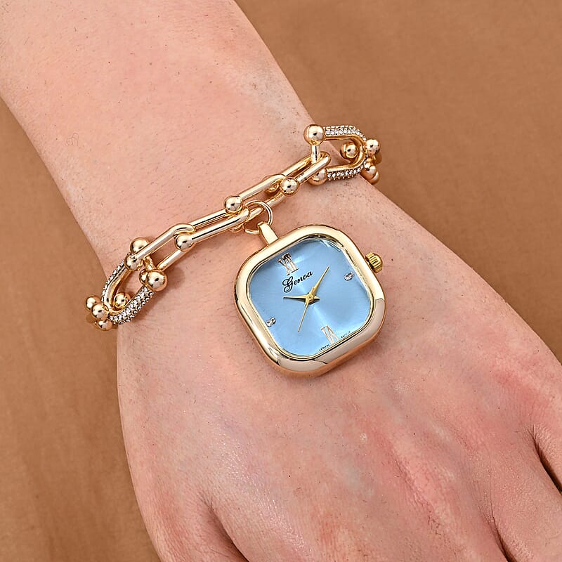 Genoa Austrian Crystal, Simulated Diamond Japanese Movement Watch in Goldtone with Alloy Strap