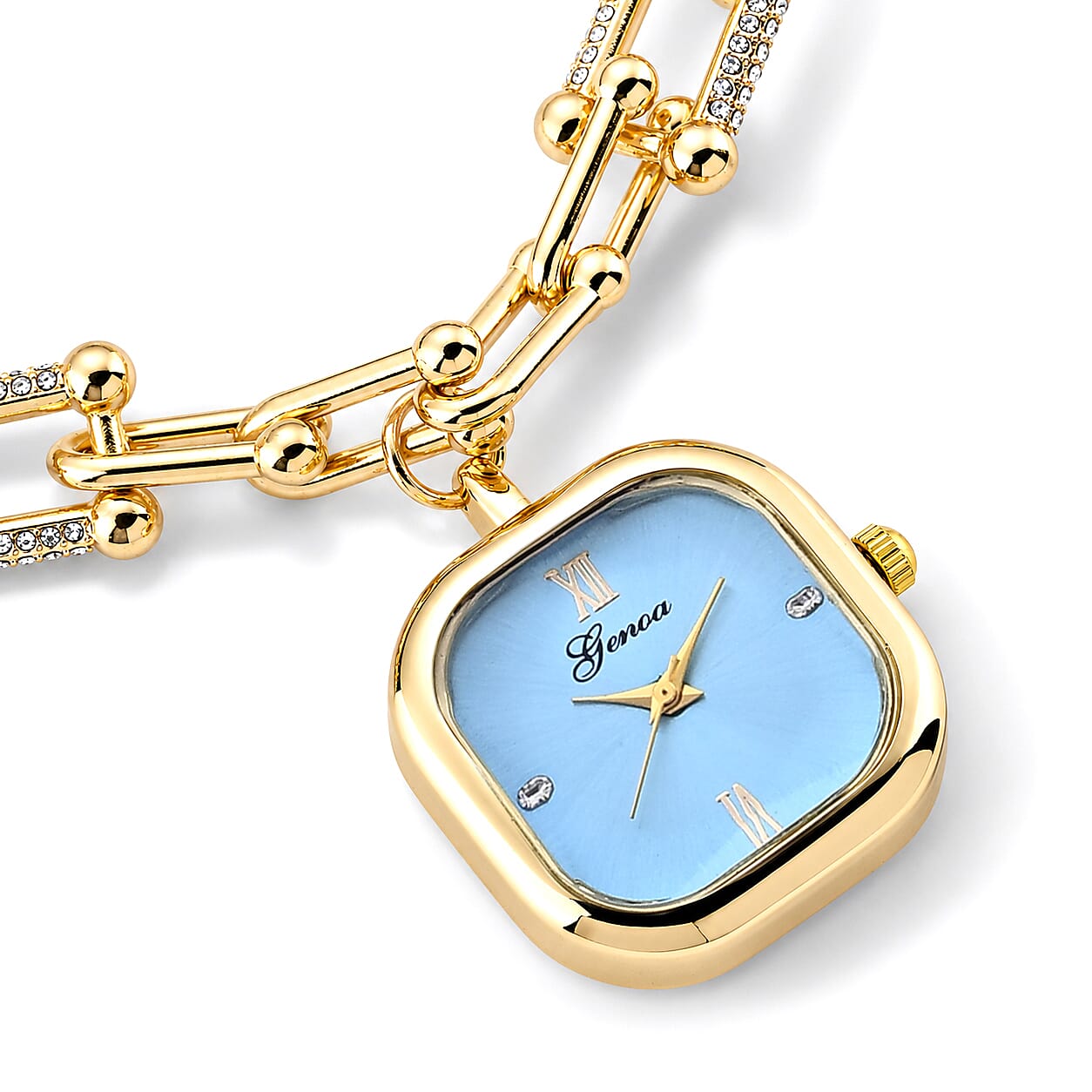 Genoa Austrian Crystal, Simulated Diamond Japanese Movement Watch in Goldtone with Alloy Strap
