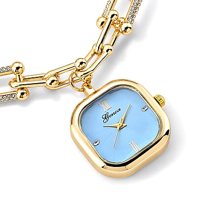 Genoa Austrian Crystal, Simulated Diamond Japanese Movement Watch in Goldtone with Alloy Strap