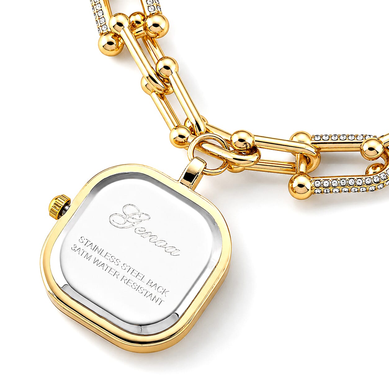 Genoa Austrian Crystal, Simulated Diamond Japanese Movement Watch in Goldtone with Alloy Strap