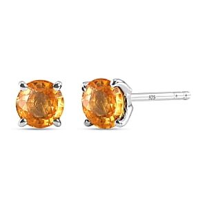 D'Joy AAA Natural Yellow Sapphire 1.15 ctw Solitaire Stud Earrings in Rhodium Over Sterling Silver