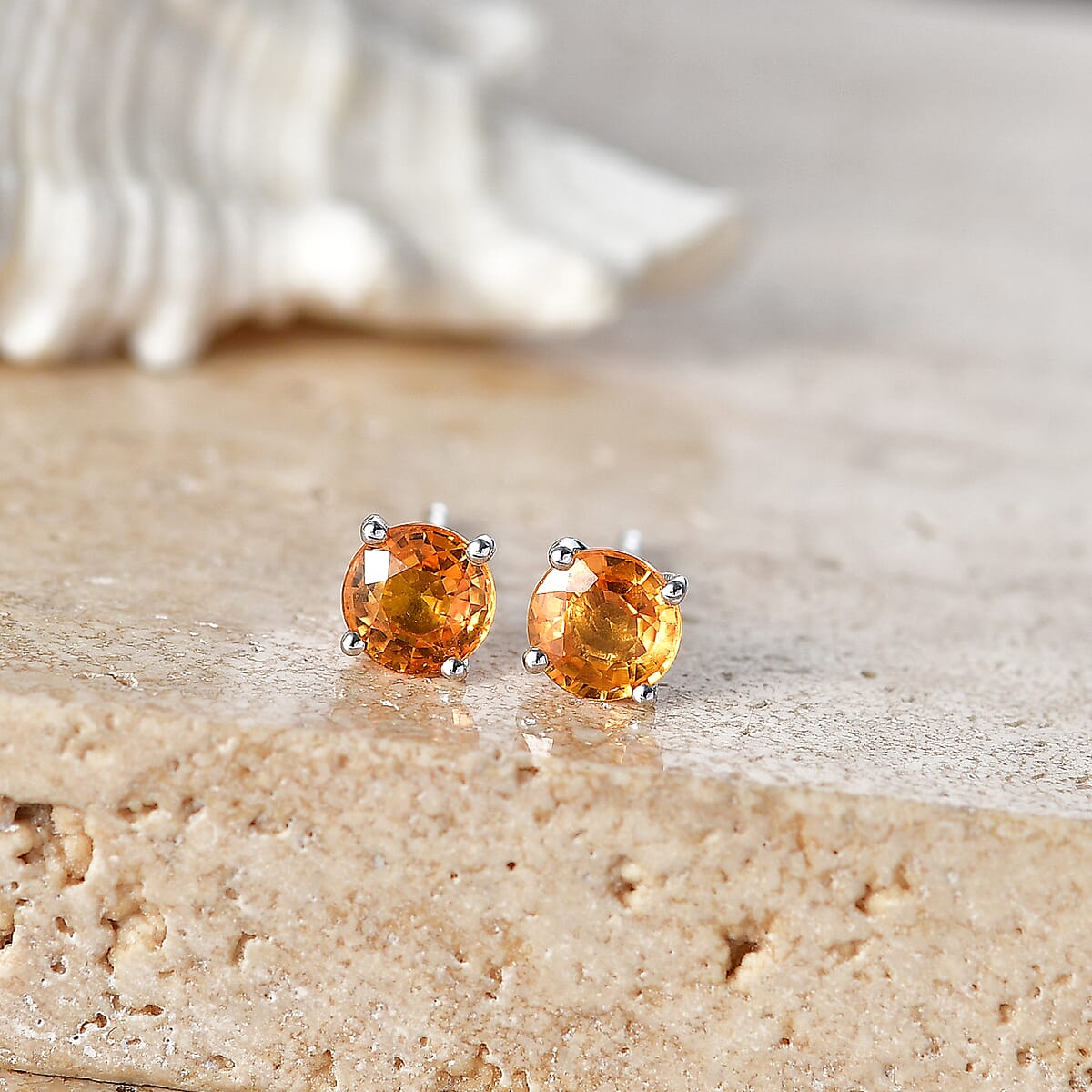 D'Joy AAA Natural Yellow Sapphire 1.15 ctw Solitaire Stud Earrings in Rhodium Over Sterling Silver image number 1