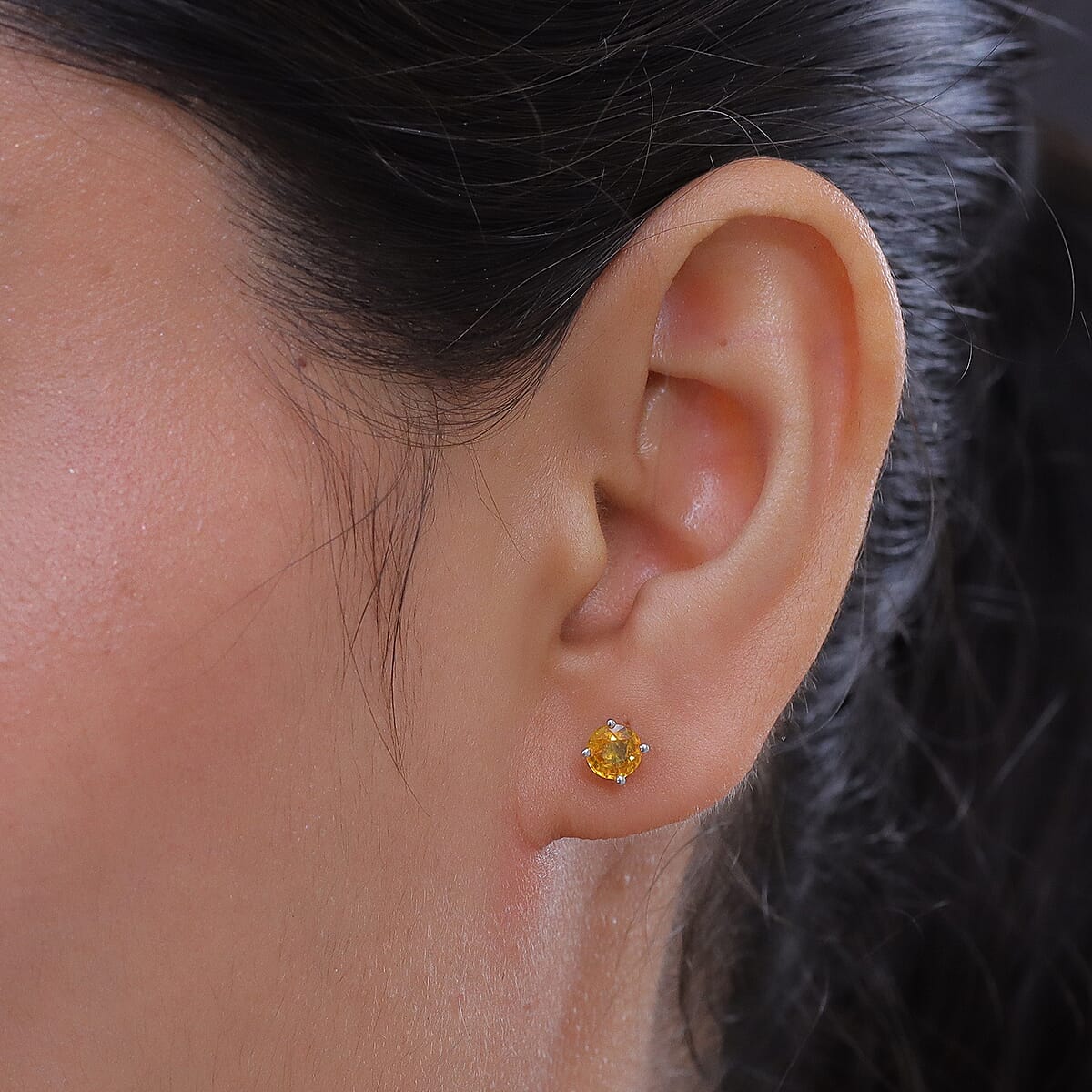 D'Joy AAA Natural Yellow Sapphire 1.15 ctw Solitaire Stud Earrings in Rhodium Over Sterling Silver image number 2