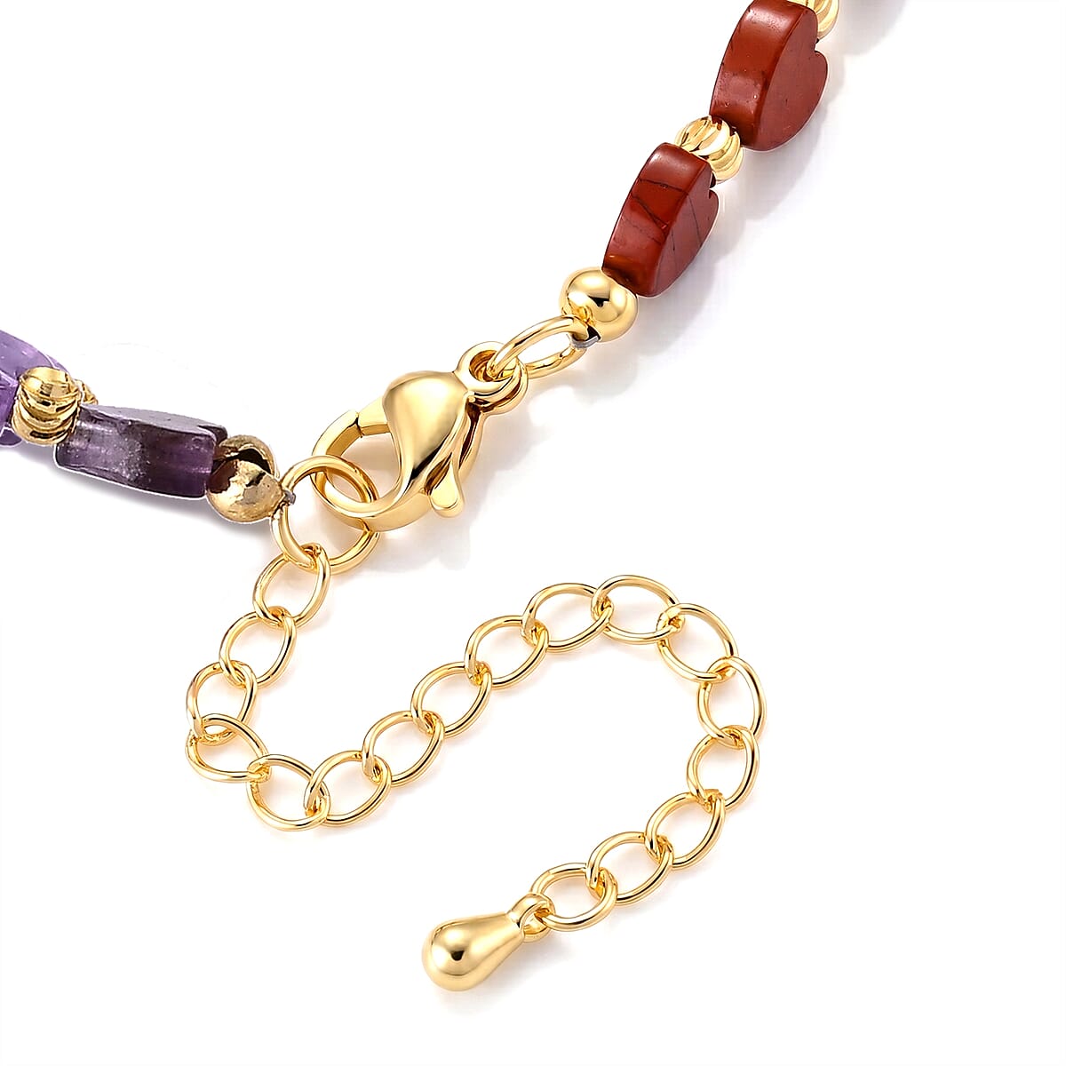 Multi Gemstone Beaded Heart Bracelet in Silvertone (7-9In) 18.00 ctw image number 2