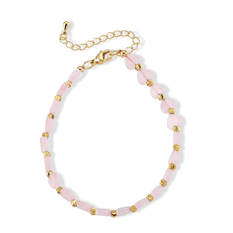 Rose Quartz 18.00 ctw Beaded Heart Bracelet in Silvertone (7-9In)