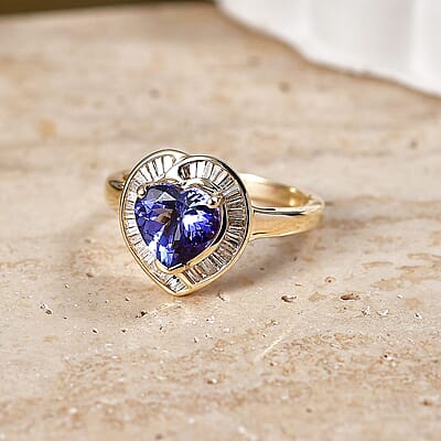 Luxoro Premium Tanzanite and Diamond I2 2.15 ctw Crown Heart Ring in 10K Yellow Gold (Size  5.0)