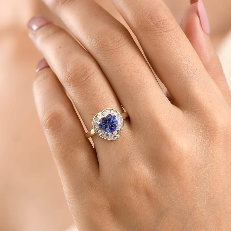 Luxoro Premium Tanzanite and Diamond I2 2.15 ctw Crown Heart Ring in 10K Yellow Gold (Size  5.0)