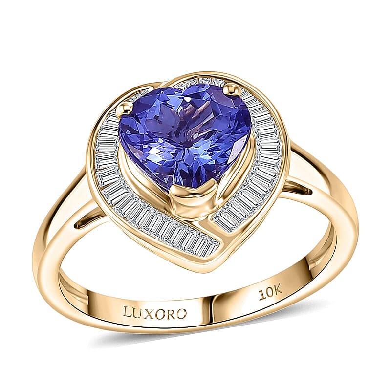 Luxoro Premium Tanzanite and Diamond I2 2.15 ctw Crown Heart Ring in 10K Yellow Gold (Size  6.0)