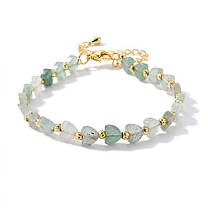 Green Aventurine 18.00 ctw Beaded Heart Bracelet in Silvertone (7-9In)