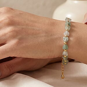 Green Aventurine 18.00 ctw Beaded Heart Bracelet in Silvertone (7-9In)