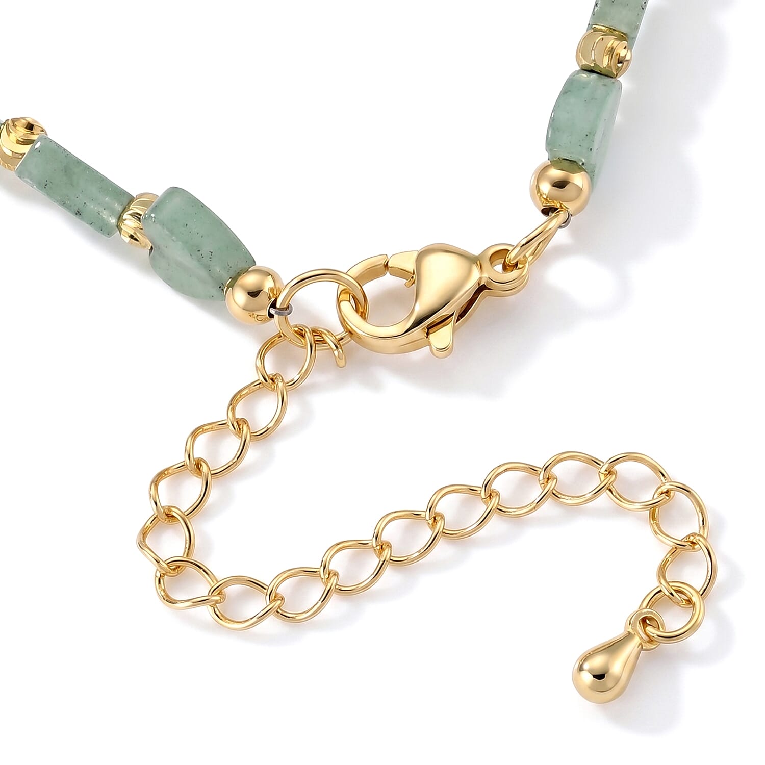 Green Aventurine 18.00 ctw Beaded Heart Bracelet in Silvertone (7-9In)