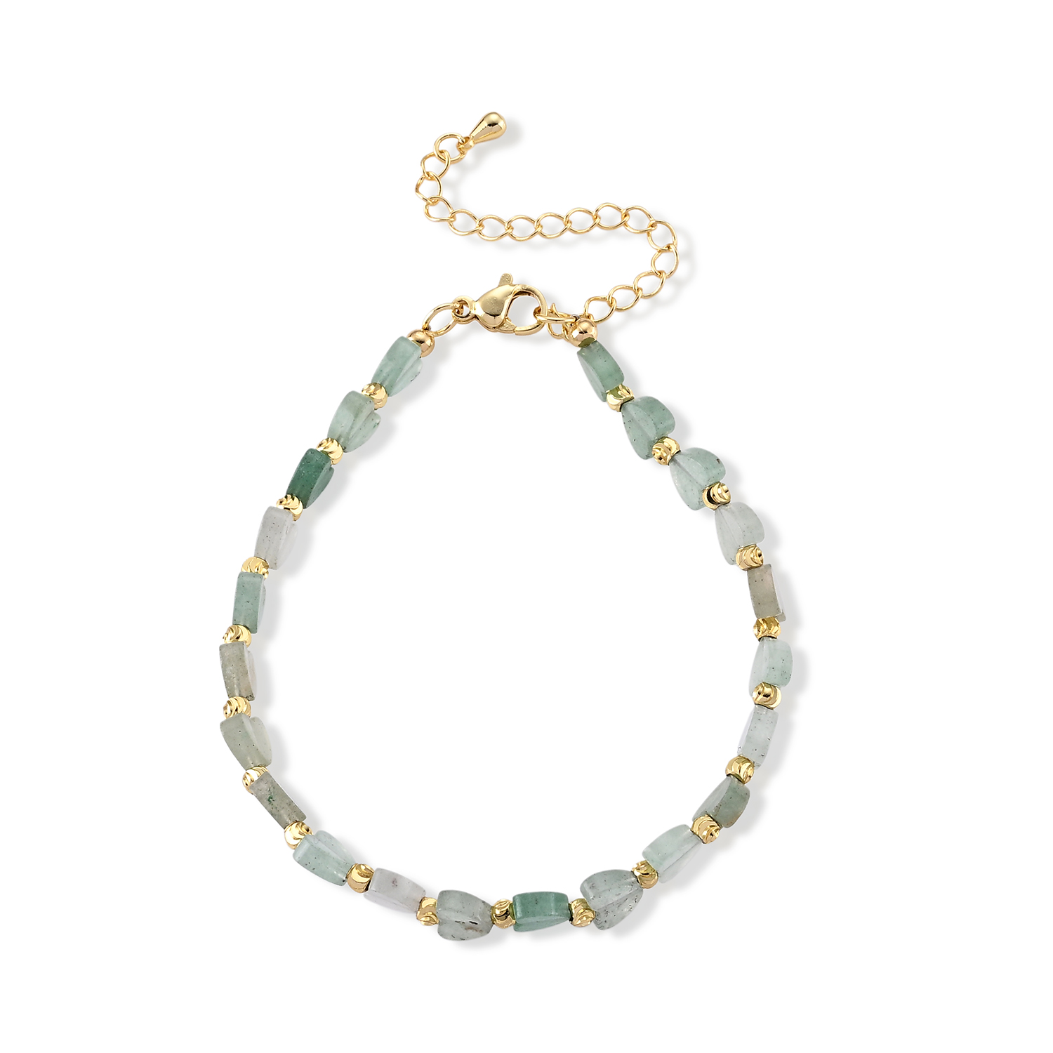 Green Aventurine 18.00 ctw Beaded Heart Bracelet in Silvertone (7-9In) image number 3