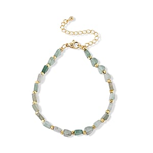 Green Aventurine 18.00 ctw Beaded Heart Bracelet in Silvertone (7-9In)