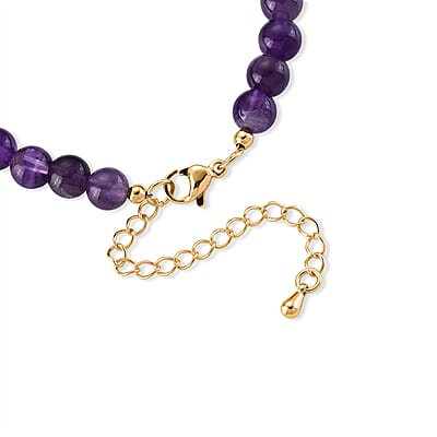 African Amethyst and Multi Gemstone 40.00 ctw Beaded Bracelet in Goldtone (7.50-9.50In)
