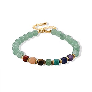 Green Aventurine and Multi Gemstone 40.00 ctw Beaded Bracelet in Goldtone (7.50-9.50In)