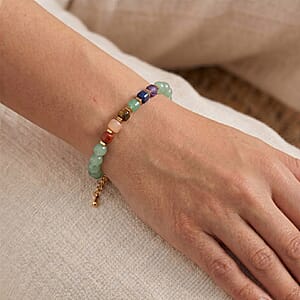 Green Aventurine and Multi Gemstone 40.00 ctw Beaded Bracelet in Goldtone (7.50-9.50In)