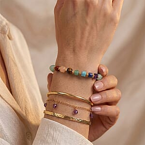 Green Aventurine and Multi Gemstone 40.00 ctw Beaded Bracelet in Goldtone (7.50-9.50In)
