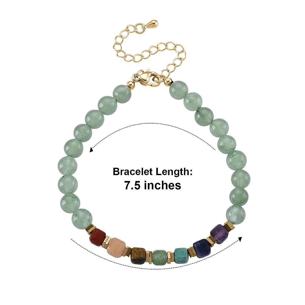 Green Aventurine and Multi Gemstone 40.00 ctw Beaded Bracelet in Goldtone (7.50-9.50In) image number 4