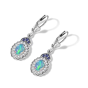 D'Joy Premium Ethiopian Welo Opal and Multi Gemstone 1.90 ctw Earrings in Rhodium Over Sterling Silver
