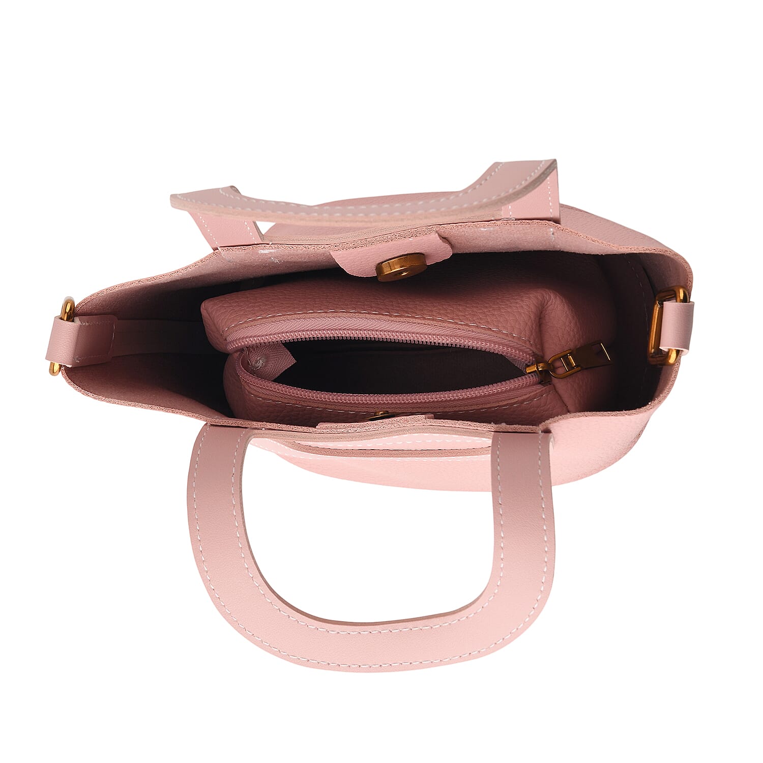 Pink Genuine Leather Bag and Set of Phone Bag