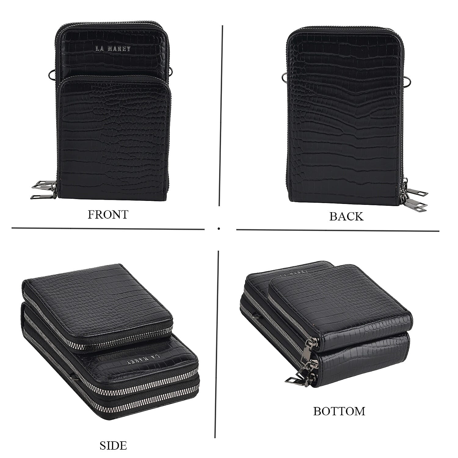 La Marey Black Faux Leather Women's Mobile Crossbody Bag and Card Holder Wallet RFID with Shoulder Strap