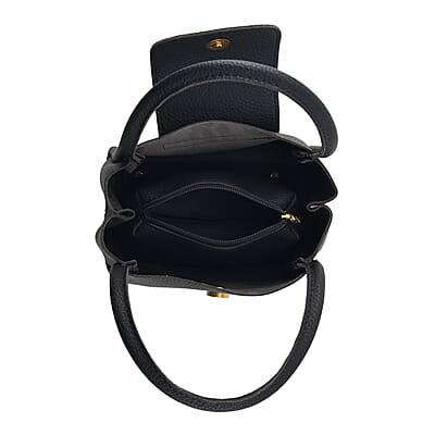 Black Genuine Leather Bag and Set of Phone Bag