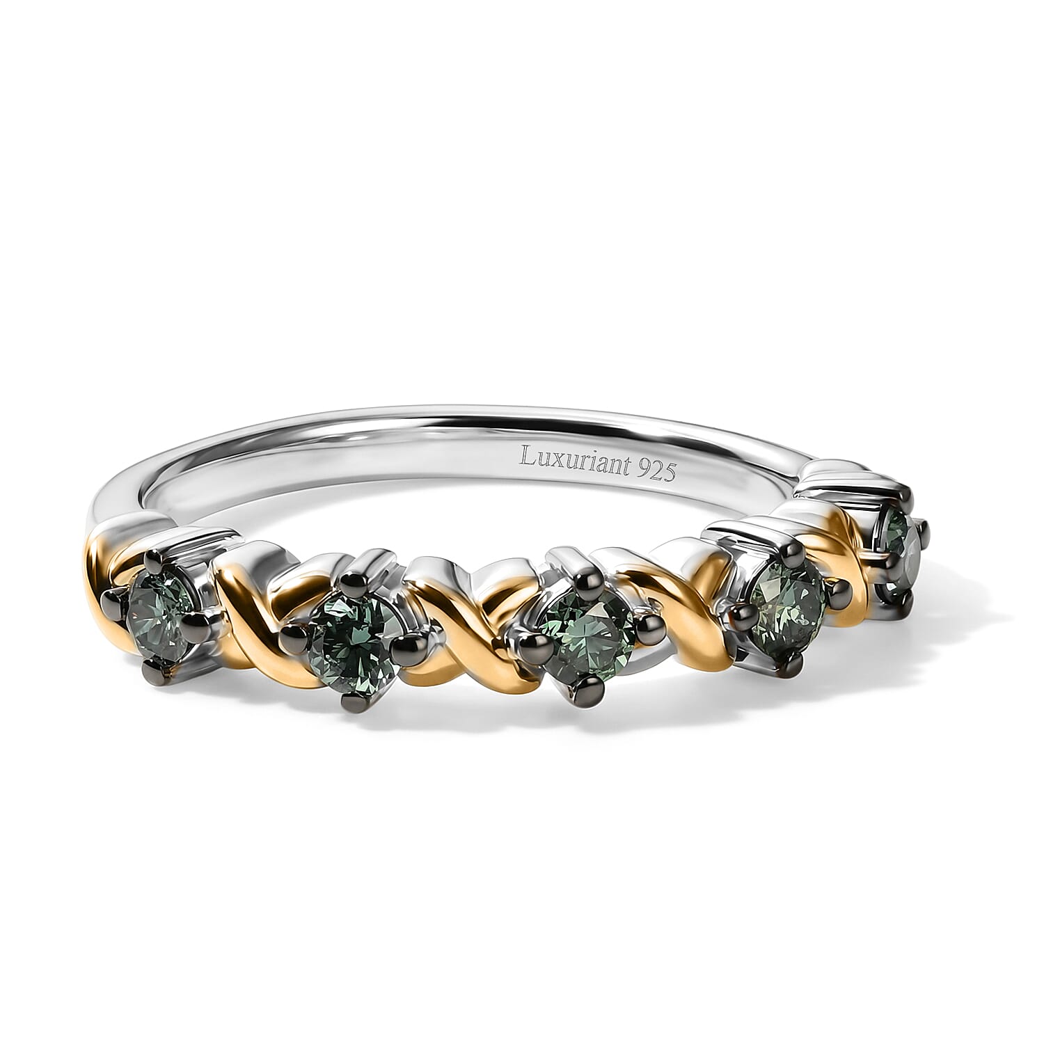 Luxuriant Lab Grown Green Diamond (SI) 0.33 ctw Verdant XO Twist Band Ring in 18K Vermeil Yellow Gold and Rhodium Sterling Silver (Size 6.0)
