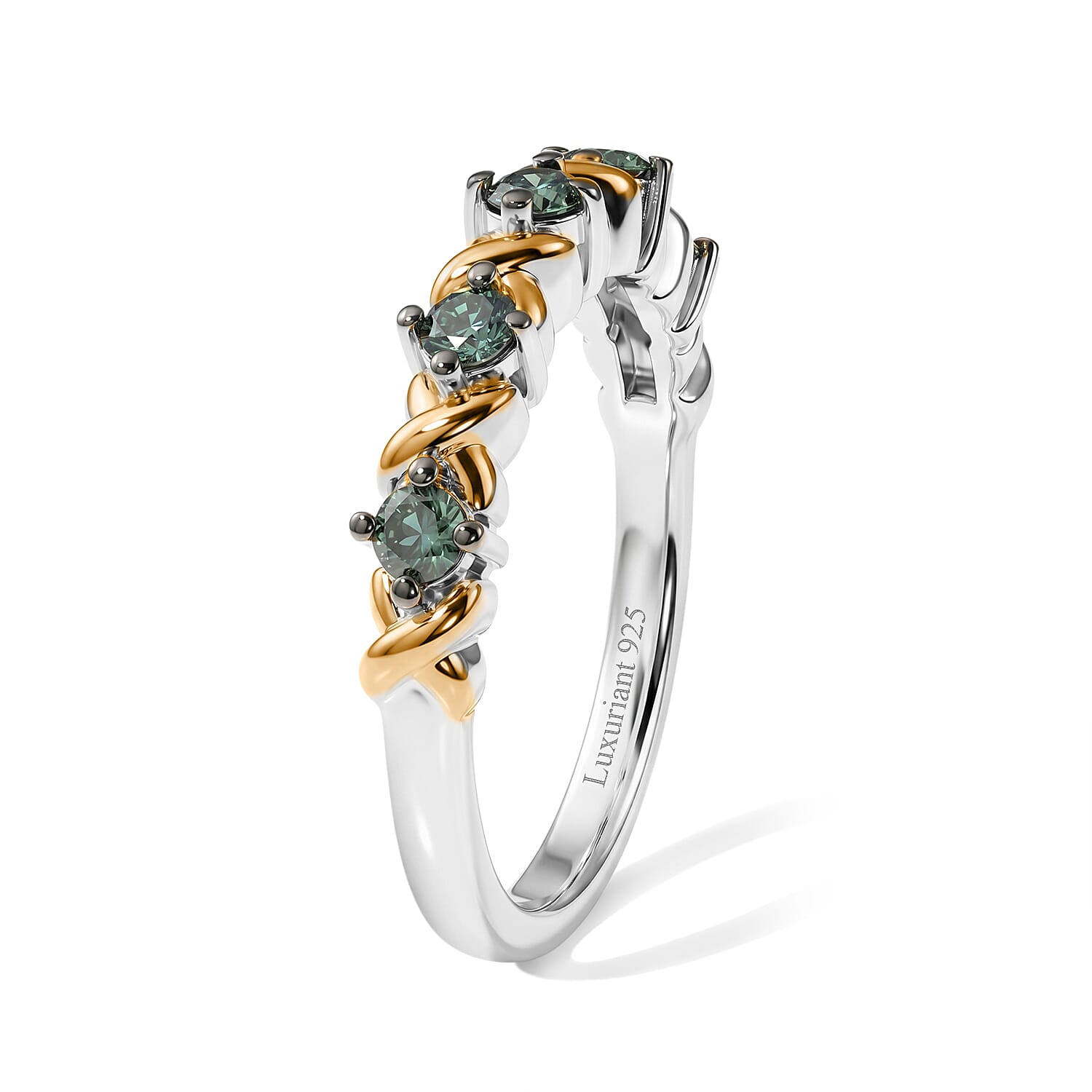 Luxuriant Lab Grown Green Diamond (SI) 0.33 ctw Verdant XO Twist Band Ring in 18K Vermeil Yellow Gold and Rhodium Sterling Silver (Size 8.0)