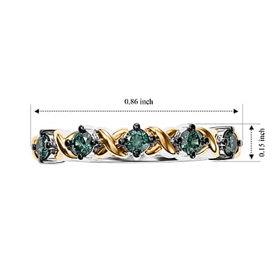 Luxuriant Lab Grown Green Diamond (SI) 0.33 ctw Verdant XO Twist Band Ring in 18K Vermeil Yellow Gold and Rhodium Sterling Silver (Size 8.0)