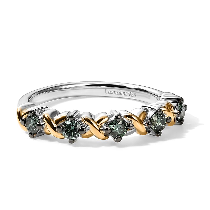 Luxuriant Lab Grown Green Diamond (SI) 0.33 ctw Verdant XO Twist Band Ring in 18K Vermeil Yellow Gold and Rhodium Sterling Silver (Size 9.0)