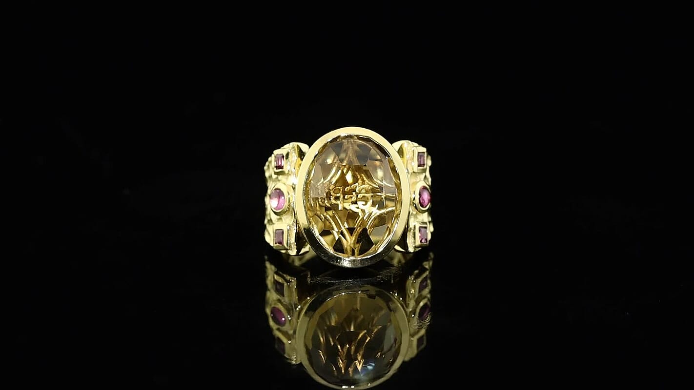 GP Premium Brazilian Citrine, Orissa Rhodolite Garnet Ring in 18K Vermeil YG Over Sterling Silver (Size 6.0) 9.50 ctw