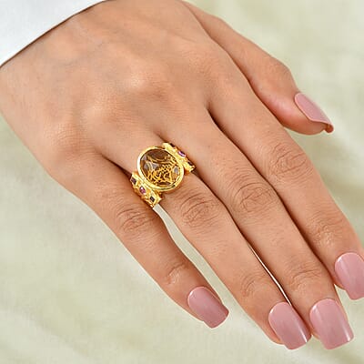 GP Premium Brazilian Citrine and Orissa Rhodolite Garnet 9.50 ctw Ring in 18K Vermeil Yellow Gold Over Sterling Silver (Size 6.0)