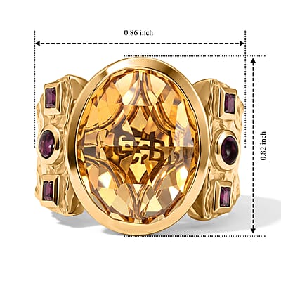GP Premium Brazilian Citrine and Orissa Rhodolite Garnet 9.50 ctw Ring in 18K Vermeil Yellow Gold Over Sterling Silver (Size 6.0)