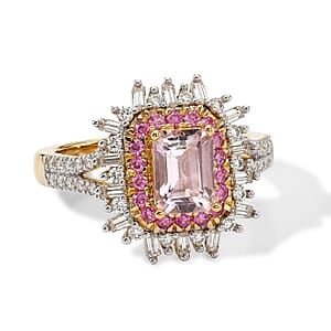 D'Joy Premium Pink Morganite and Multi Gemstone 1.85 ctw Rose Crown Ring in 18K Vermeil YG Over Sterling Silver (Size 10.0)