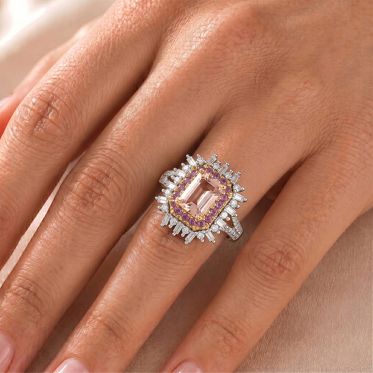 D'Joy Premium Pink Morganite and Multi Gemstone 1.85 ctw Rose Crown Ring in 18K Vermeil YG Over Sterling Silver (Size 10.0) image number 1