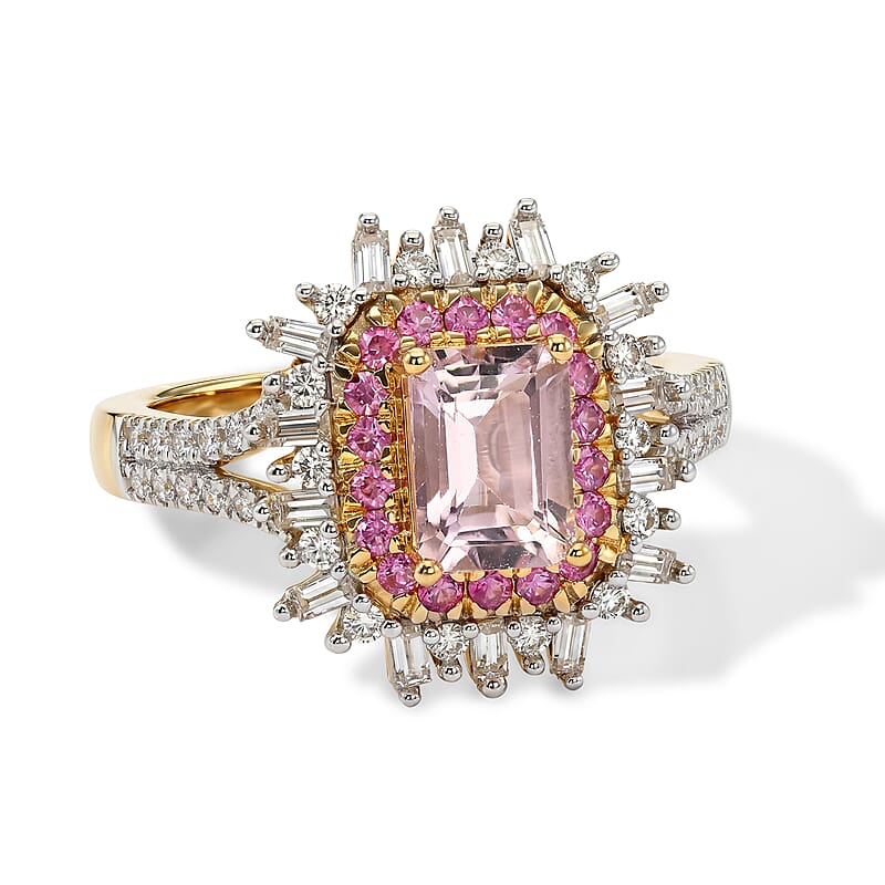 D'Joy Premium Pink Morganite and Multi Gemstone 1.85 ctw Rose Crown Ring in 18K Vermeil YG Over Sterling Silver (Size 6.0)